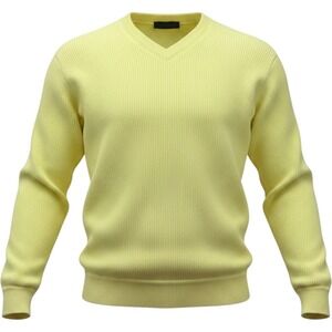 Carlo Colucci Mens Pastel Yellow Ribbed V-Neck‎ Cotton Blend Sweater Size 54